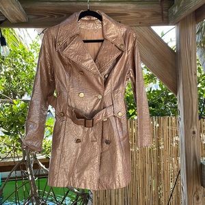 Vintage 70’a style belt coat , vinyl gold metallic jacket size 4